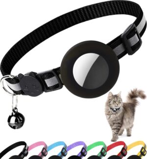 Airtag Cat Collar Breakaway, Reflective Kitten Collar with Apple Air Tag Holder and Bell for Girl Boy Cats